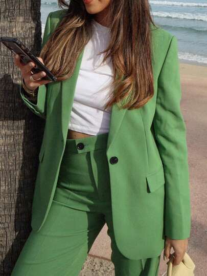 Solid Single Button Blazer