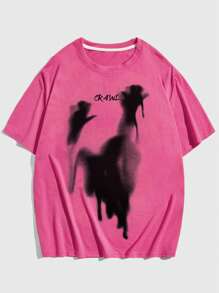 ROMWE MEN Street Life Nam Đồ họa Chữ cái Áo thun - Màu Hồng Tươi - Xem 1