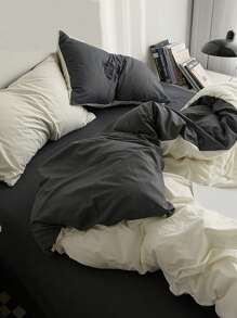 4件套現代家居臥室四季通用簡約素色白色/藍色/灰色床上用品套裝包括1入組羽絨被套、2入組枕套、1入組床單（無填充物） - 彩色 - 查看 2