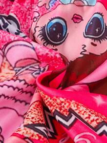 Đầm bé gái Nơ Bướm Tương phản Mesh Xù Con số Dễ thương - Màu Hồng Tươi - Xem 4