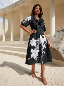 GENKIRA Đầm Thắt nút Hoa Boho - màu đen - Xem 4