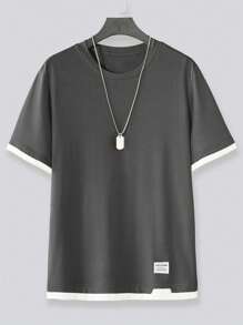 Manfinity Homme Men Plus Letter Patched Contrast Trim Tee Without Necklace