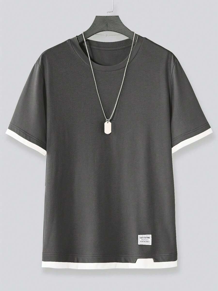 Manfinity Homme Men Plus Letter Patched Contrast Trim Tee Without Necklace