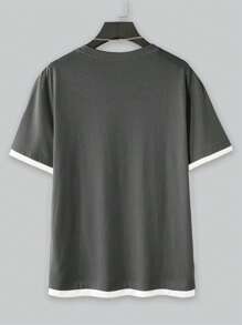 Manfinity Homme Men Plus Letter Patched Contrast Trim Tee Without Necklace