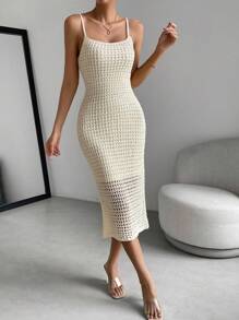 Chiquease Solid Pointelle Knit Cami Sweater Dress - White - View 6