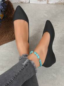 Women Point Toe Wedge Shoes, Elegant Black PVC Court Wedges - Black - View 3