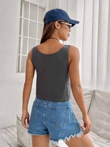 SHEIN EZwear 標語圖案背心上衣 - 灰色 - 查看 2