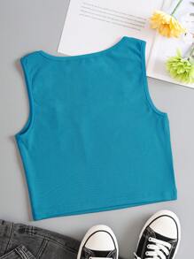 SHEIN EZwear Square Neck Crop Tank Top - Cadet Blue - View 2