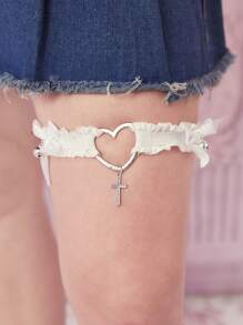 Sweetness 1入組女士木耳褶皺邊蝴蝶結裝飾愛心裝飾吊襪腰帶 - 白色 - 查看 4