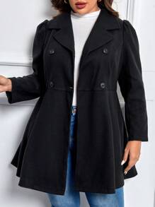 SHEIN Clasi 大碼西裝領雙排釦花呢外套 - 黑色 - 查看 1