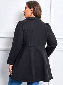 SHEIN Clasi 大碼西裝領雙排釦花呢外套 - 黑色 - 查看 2