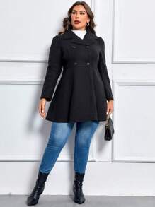 SHEIN Clasi 大碼西裝領雙排釦花呢外套 - 黑色 - 查看 3