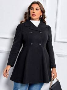 SHEIN Clasi 大碼西裝領雙排釦花呢外套 - 黑色 - 查看 5