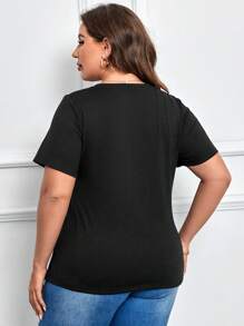 SHEIN LUNE Plus Ruched Asymmetrical Hem Tee - Black - View 2