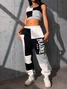 SHEIN Unity Bộ đồ hai mảnh nữ Túi Khối Màu Lá thư Giải trí - Nhiều màu - Xem 1