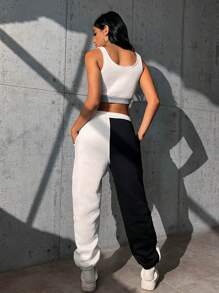 SHEIN Unity Bộ đồ hai mảnh nữ Túi Khối Màu Lá thư Giải trí - Nhiều màu - Xem 2