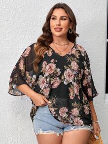 EMERY ROSE 大碼印花蝙蝠袖襯衫 - 彩色 - 查看 3