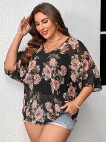 EMERY ROSE 大碼印花蝙蝠袖襯衫 - 彩色 - 查看 4