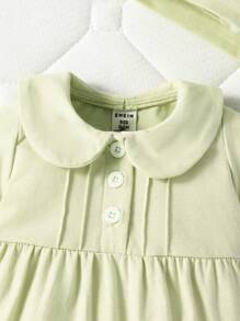 áo liền quần bé gái Nút phía trước màu trơn - Màu xanh Bạc hà - Xem 3