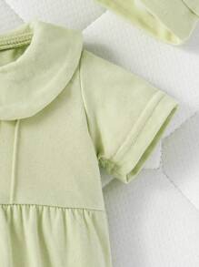 áo liền quần bé gái Nút phía trước màu trơn - Màu xanh Bạc hà - Xem 6