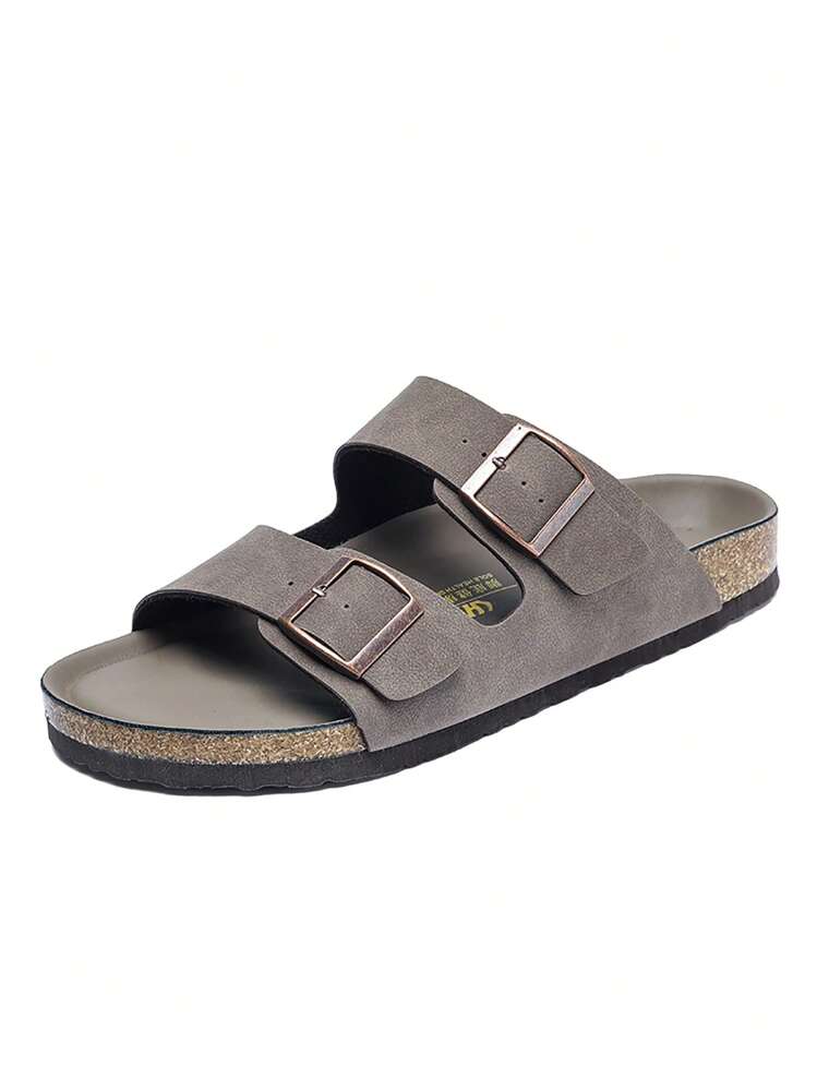 1 双男女通用软木带休闲拖鞋，时尚舒适日式风格 - 棕色 - 查看 4