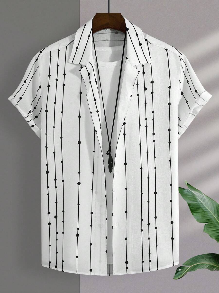 Manfinity 男士條紋印花襯衫 - 白色 - 查看 1