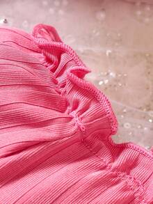SHEIN 嬰兒愛心圖案挖肩褶邊泡泡袖連衣裙 - 玫紅色 - 查看 6