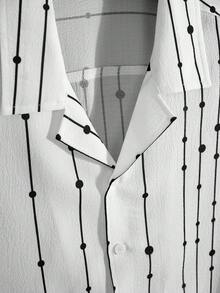 Manfinity 男士條紋印花襯衫 - 白色 - 查看 4