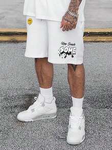 Manfinity RSRT Men Plus Letter Graphic Drawstring Waist Shorts