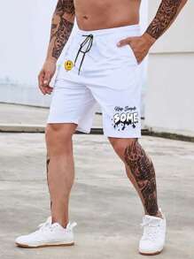 Manfinity RSRT Men Plus Letter Graphic Drawstring Waist Shorts