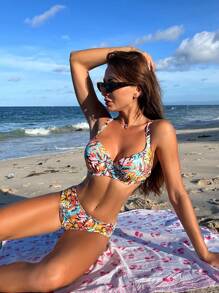 Swim DD+ Summer Floral Print Underwire Bikini Set - Multicolor - View 8