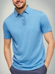 男士素色POLO衫 - 藍色 - 查看 1