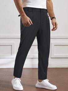 Manfinity Homme Men Solid Slant Pocket Trousers - Black - View 1