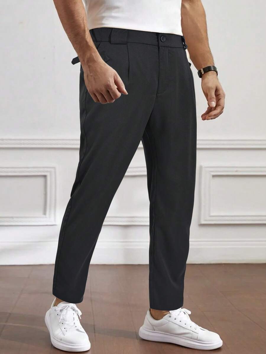 Manfinity Homme Men Solid Slant Pocket Trousers - Black - View 1