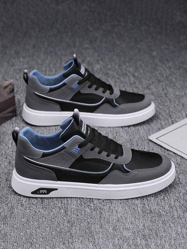 للرجال ألوان متباينة رباط امامي حذاء رياضي , باصابع قدم دائري أحذية سكيت الى اليومي