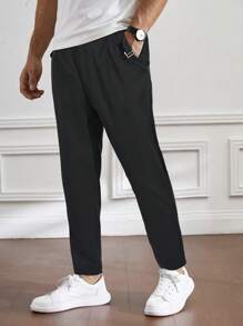 Manfinity Homme Men Solid Slant Pocket Trousers - Black - View 4