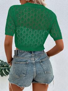 SHEIN Privé Nữ Cardigans Nút phía trước màu trơn Giải trí - màu xanh lá - Xem 2