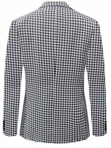 Men Houndstooth Print Double Breasted Blazer - Black and White - View 2