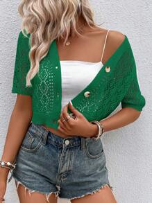 SHEIN Privé Nữ Cardigans Nút phía trước màu trơn Giải trí - màu xanh lá - Xem 6