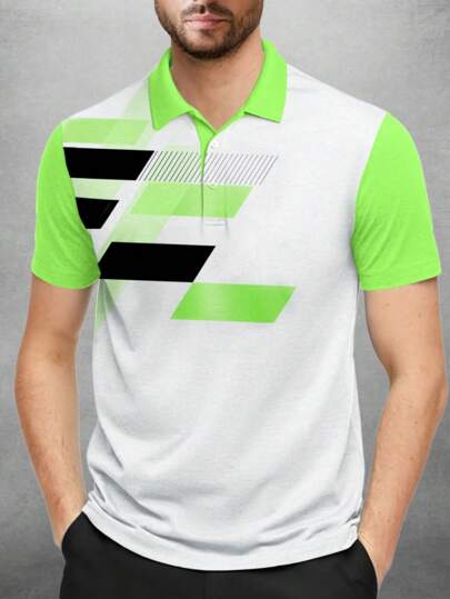 Men Geo Print Polo Shirt
