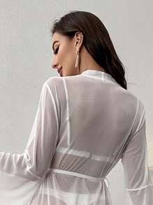 Áo choàng Nữ Thắt lưng Xù cắt màu trơn Gợi cảm - trắng - Xem 2