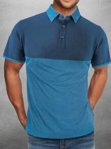 Men Two Tone Polo Shirt - Blue - View 1