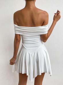 Chiquease Off Shoulder Ruched Detail Ruffle Hem Dress - White - View 2
