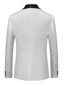 男士拼接青果領提花單釦西裝外套 - 白色 - 查看 2