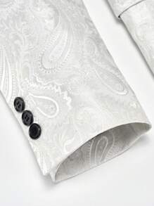 男士拼接青果領提花單釦西裝外套 - 白色 - 查看 5