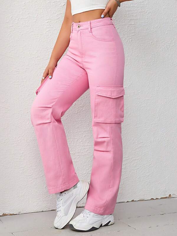 SHEIN Qutie Flap Pocket Side Cargo Jeans SHEIN USA