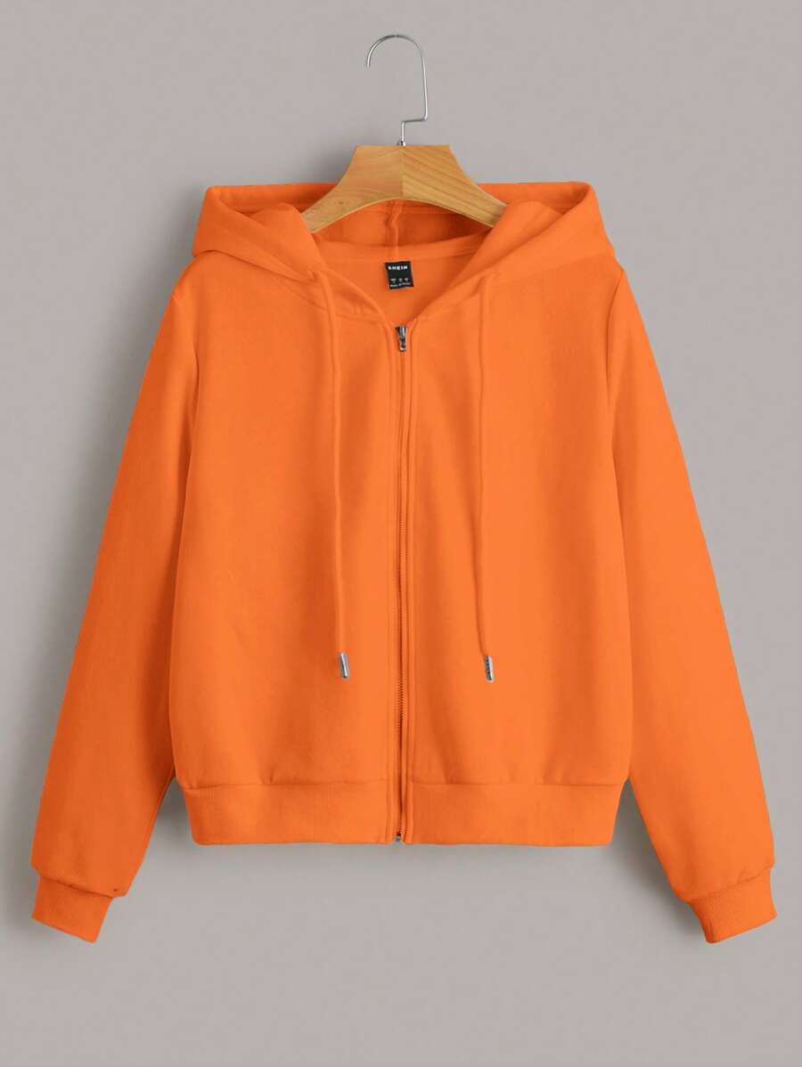 SHEIN EZwear Quần áo thể thao nữ Dây kéo màu trơn Giải trí - trái cam - Xem 1