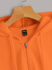 SHEIN EZwear Quần áo thể thao nữ Dây kéo màu trơn Giải trí - trái cam - Xem 4