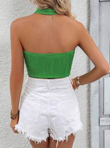 SHEIN Essnce Áo khoác và áo lót dành cho xe tăng nữ Lộ Lưng Dây kéo màu trơn Giải trí - màu xanh lá - Xem 2