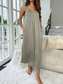 Váy giản dị Nữ Túi màu trơn - Màu xanh Bạc hà - Xem 1